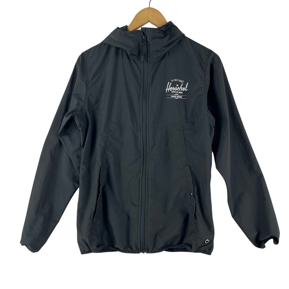 Herschel Womens Voyage Wind Jacket SZ M Black Hooded Packable Windbreaker